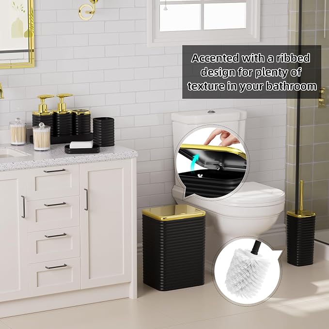 Bathroom Set - 25PC Bathroom Sets with Shower Curtain and Rugs, Black Bathroom Set, Bathroom Accessory Set, Luxury Bathroom Accessories Set, Trash Can, Toilet Brush & Soap Dispenser