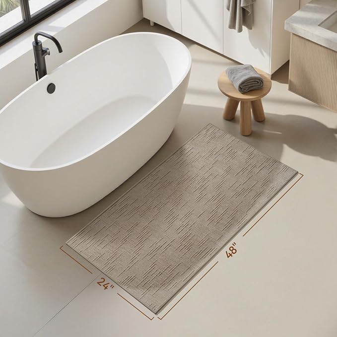 AMOAMI Bath Mat Non Slip Super Absorbent Quick Dry Bath Mats for Bathroom Floor Rubber Backing Washable Bathroom Rugs Modern Woven Jacquard Mat, Beside Tub Bath Rugs, 2'x4', Brown