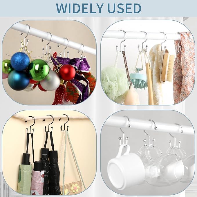 24 Pcs Shower Curtain Hooks, Goowin Shower Curtain Rings, Durable Black Shower Curtain Hooks Rust Proof, Shower Rings for Curtain, Double Glide Shower Hooks for Shower Curtain Rods, Black