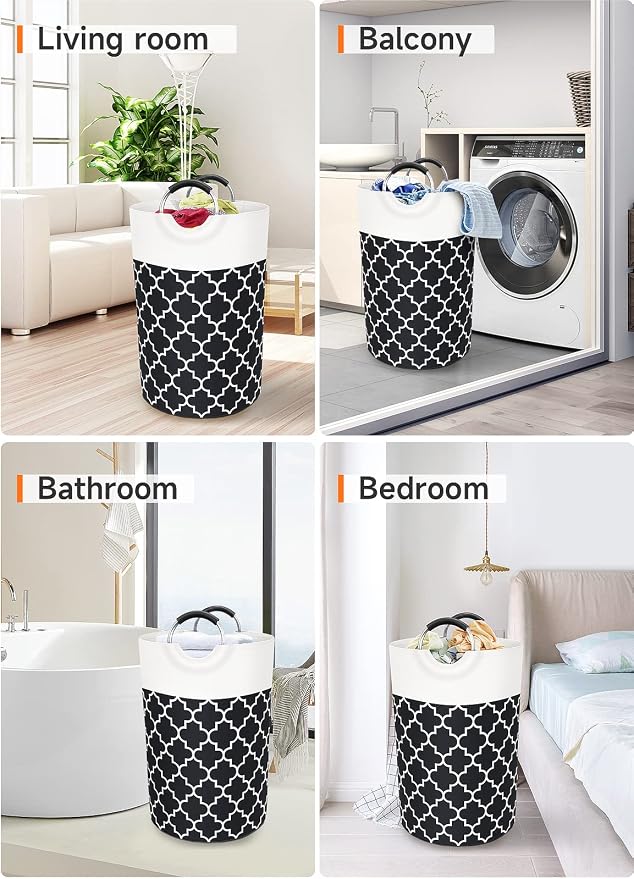 Large Laundry Basket Laundry Hamper Bag Washing Bin Clothes Bag Collapsible Tall with Handles Waterproof Travel Bathroom College Essentials Storage for College Dorm, Family (Black) 75L | Freestanding Laundry Hamper, Waterproof Dirty Clothes Storage Bag...