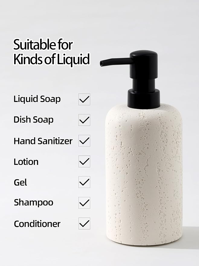 2 PCS Hand Soap Dispenser Set,13.53 OZ,Ivory,Faux Travertine | Luxurious,Refillable,Dish Soap,Lotion Shampoo and Conditioner Soap Dispenser, Rustproof Pump for Bathroom Countertop Kitchen