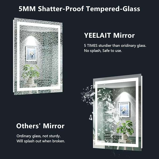 40x38 Inch LED Bathroom Mirror with Lights Front and Backlit Lighted Vanity Mirror for Bathroom Wall with 3 Colors Dimmable Anti-Fog Memory Shatter-Proof IP54 Waterproof Horizontal/Vertical