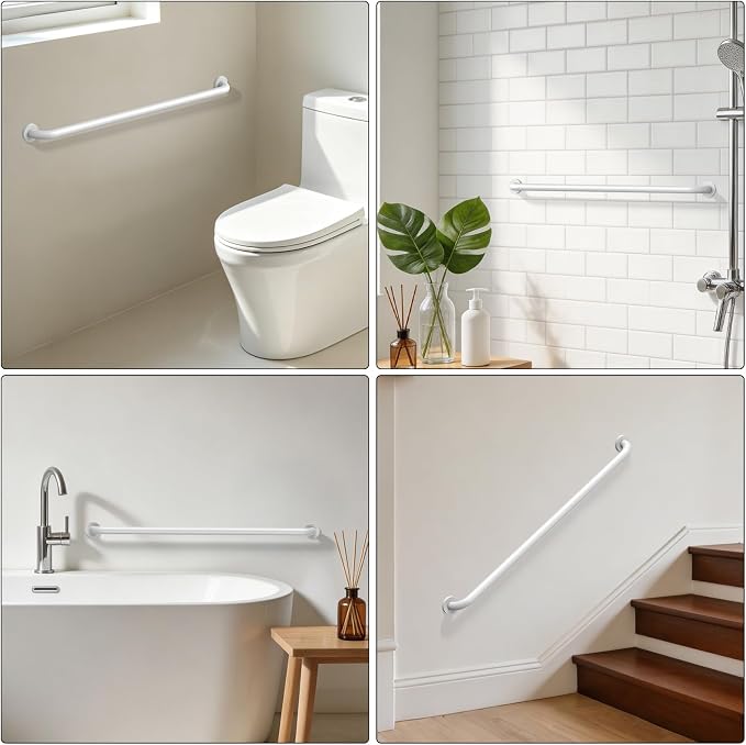 2 Pack 42 Inch Bathroom Safety Grab Bar, ZUEXT White Extra Long Stainless Steel Shower Support Rail, Wall Mounted Shower Handle Bars for Bathtub Shower Toilet Seniors Handicap Safety (1.25" Diameter)
