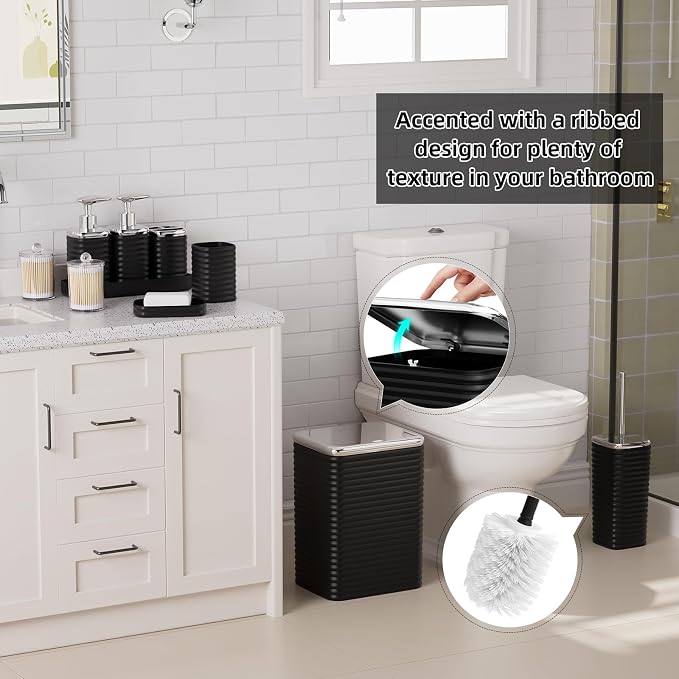 Bathroom Set - 25PC Bathroom Sets with Shower Curtain and Rugs, Black Bathroom Set, Bathroom Accessory Set, Luxury Bathroom Accessories Set, Trash Can, Toilet Brush & Soap Dispenser