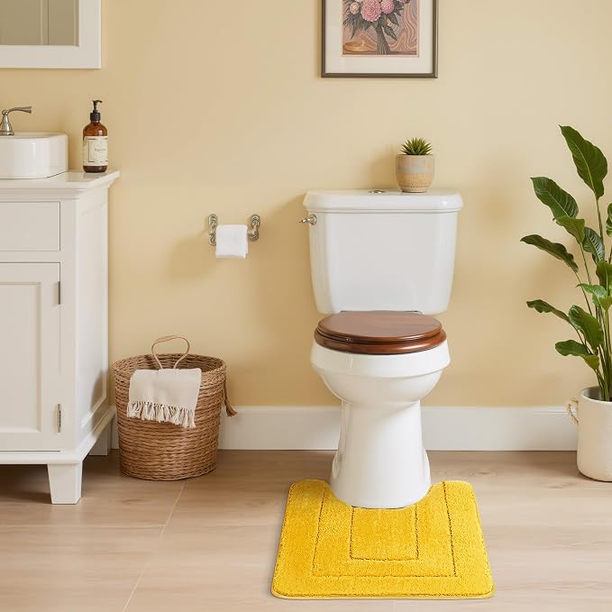 GRANNY SAYS Yellow U Shaped Toilet Rug 20" x 24", Non-Slip Bath Mat | Soft microfiber, TPR backing, absorbs water quickly, machine washable, fits around most standard toilet bases
