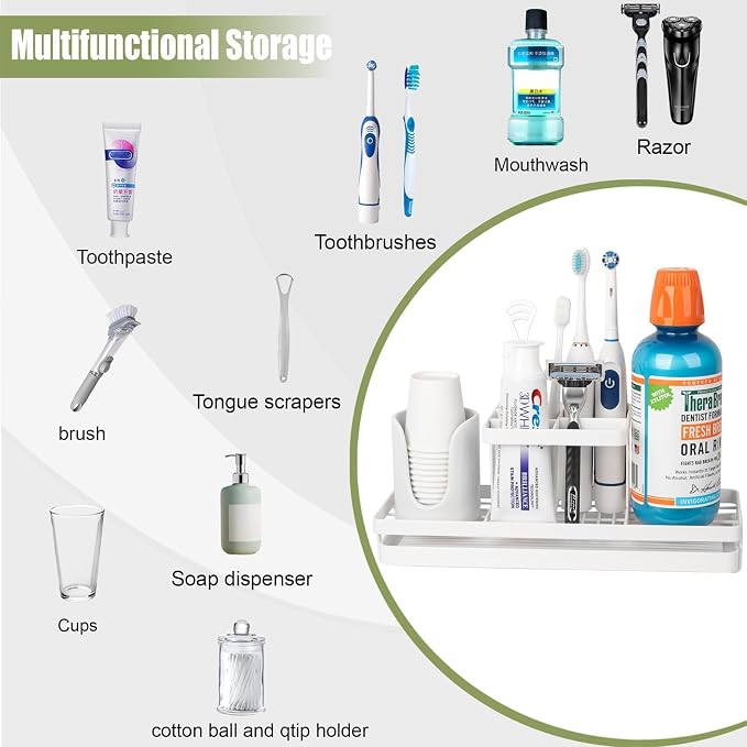 Toothbrush Holders Toothpaste Organizer Bathroom Accessories, White | Carbon Steel, 5 Slots, Removable Drip Tray, Easy to Clean, Electric Toothbrush Storage, for Countertop, Shower, Sink