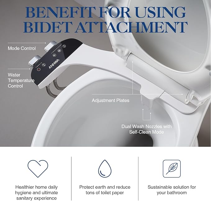 Bidet Attachment for Toilet Seat Non-Electric Bidet Hot and Cold Water Bidet Attachment Toilet Adjustable Water Temperature Posterior/Feminine Wash Dual Retractable Nozzle(AM-US-TT18N)