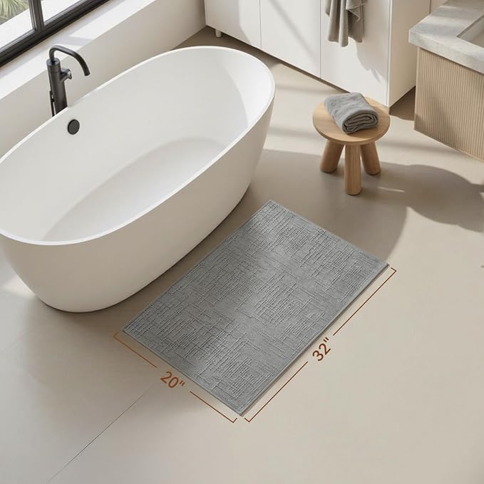 AMOAMI Bath Mat Non Slip Super Absorbent Quick Dry Bath Mats for Bathroom Floor Rubber Backing Washable Bathroom Rugs Modern Woven Jacquard Mat, Beside Tub Bath Rugs, 20" x 32", LightGrey
