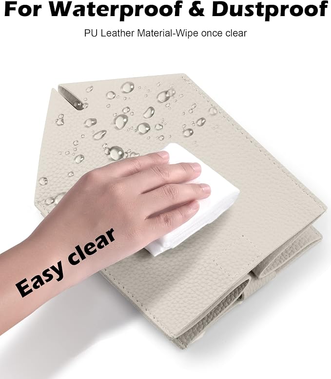Tissue Box Cover for PU Leather, Modern Simple Solid Color Holder Square Tissue Bag, Ideal for Bathrooms,Office,Car,Outdoor Tent,Dining Table,5"X5"X5", Single Off-White