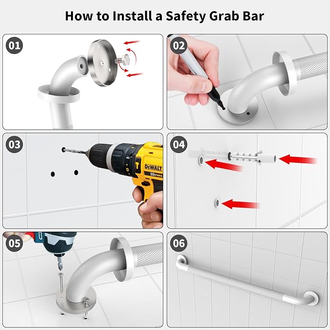 White Grab Bar 32 Inch, Grab Bar for Bathtub and Shower | Anti-Slip Knurled Grip, Stainless Steel, Bathroom Assist Handle Handrail, Handicap Support Bars for Toilet, 1.25" Diameter