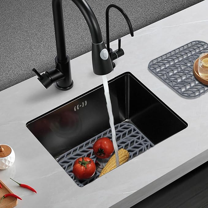 Sink Protectors for Kitchen Sink 12x11 & 13x11,Silicone Kitchen Sink mats Protector for Bottom of Farmhouse Sink(13.58"×11.6" Gray)