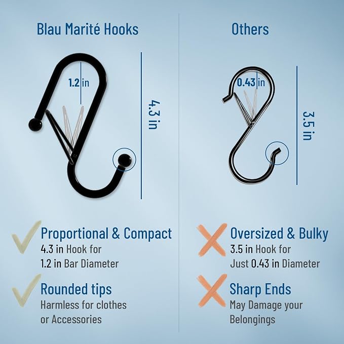 6-Pack Metal S Hooks for Hanging β Heavy-Duty S-Shaped Hooks with Safety Buckle β Fits Bars up to 1.2 in β Anti-Drop S-Hooks for Closet, Wardrobes & Storage β Gold (Large)