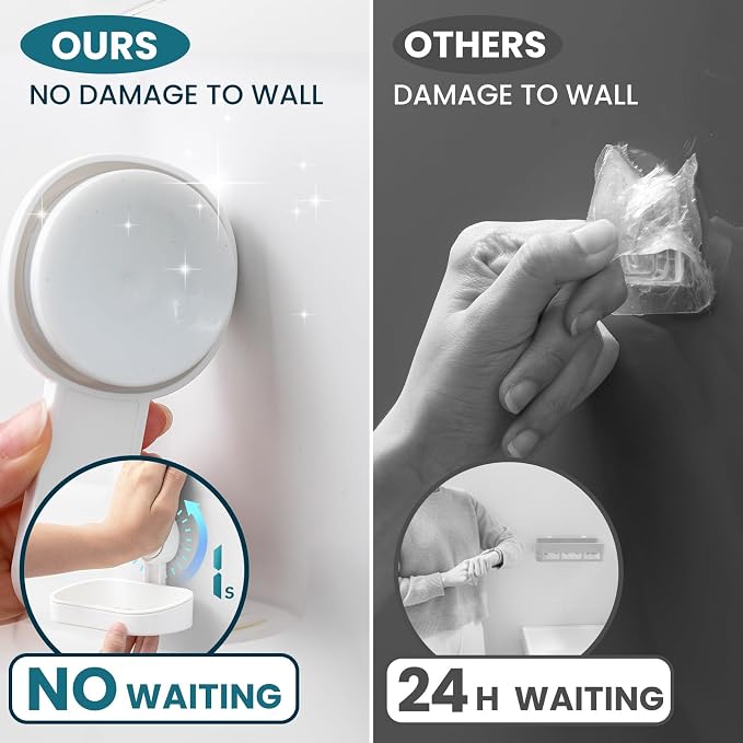 TAILI Soap Holder, Soap Dish for Shower Suction Cup, Bar Soap Holder, White | Removable Soap Holder Shower, Soap Tray for Shower Wall, Drill Free Sponge Holder, Bathroom & Kitchen, No drill
