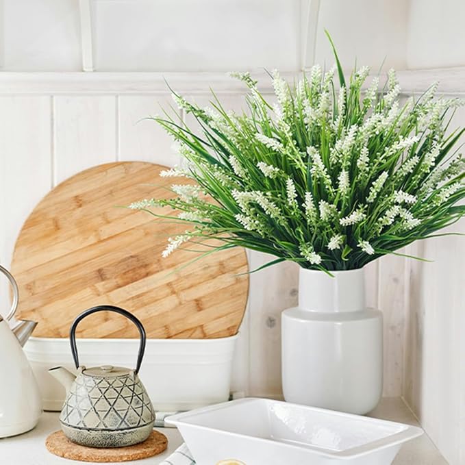 Ivydale 20PCS Artificial Plants Fake Flowers Monkey Grass for Outdoors,UV Resistant Realistic White Faux Greenery Shrubs Outside Decor for Home Garland Porch Patio Balcony Planter Yard Office Pathway