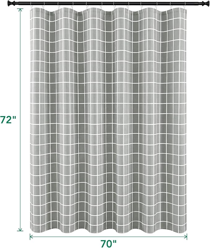 Biscaynebay Fabric Grey Shower Curtain for Bathroom-Modern Farmhouse Faux Linen Textured Grid Plaid Shower Curtains, Minimalist Simple Geometric Neutral Decor Machine Washable-70x72 Inches Silver Grey