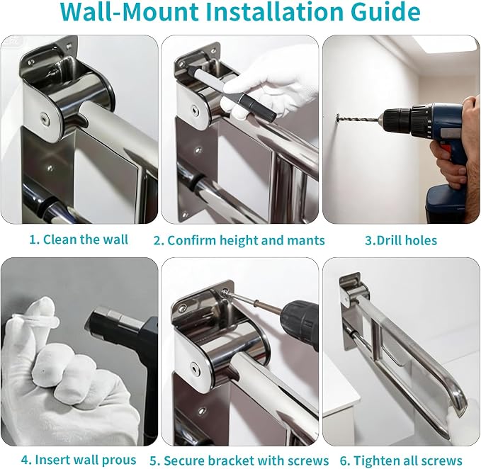 30'' Flip-Up Toliet Grab Bar with Paper Holder, Anti-Slip Knurled Grip | Stainless Steel U-shaped Wall Mounted Toilet Safety Rail, Designed for Seniors, Disabled & Post-surgery Bathroom Assistance