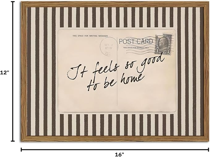 Vintage Inspirational Quote Sign Wall Art It Feels So Good to Be Home Wall Decor Picture Preppy Black Striped Postcard Poster Canvas Painting Print for Living Room Bedroom 12x16 Inch Wood Framed