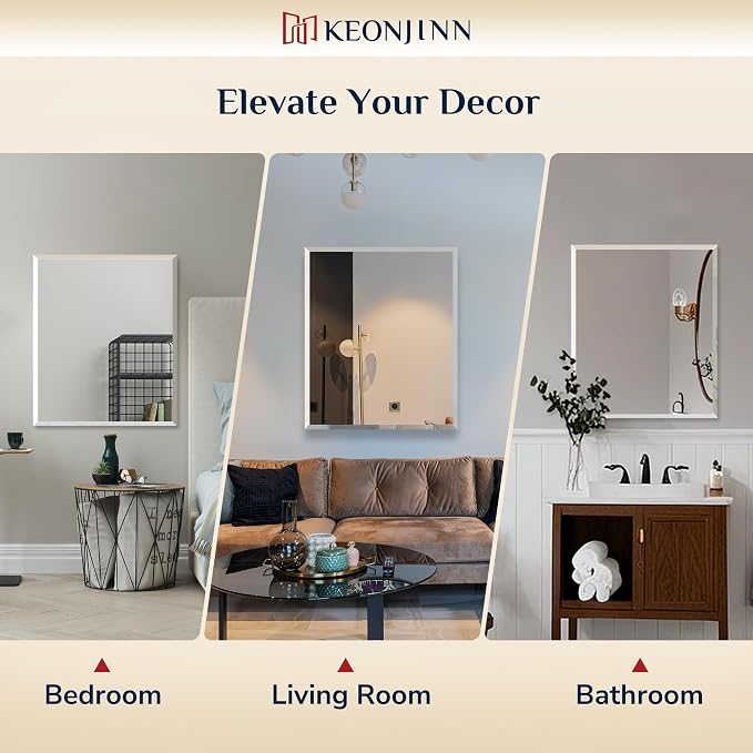 Keonjinn 16x24 Inch Small Frameless Bathroom Mirrors for Wall, Modern Style | Beveled Mirrors for Bathroom Sink, Temepered Glass Shatterproof, Modern Decorative for Living Room, Horizontal/Vertical