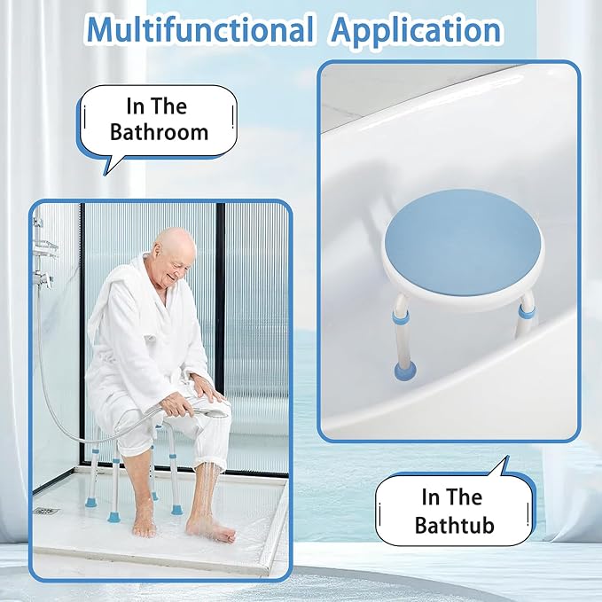 Foldable Adjustable Swivel Bath Seat Bathroom Bathtub Shower Chair Stool for Elderly and Disabled, Seniors Tub Transfer Bench for Inside Shower (Blue, Rotating Model)