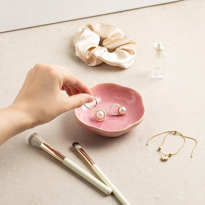 Ceramic Jewelry Tray, Ring Holder Floral Trinket Bowl for Women | Small catchall keeps rings, earrings, keys, and keepsakes visible on vanities or dressers, adding a giftable decor accent