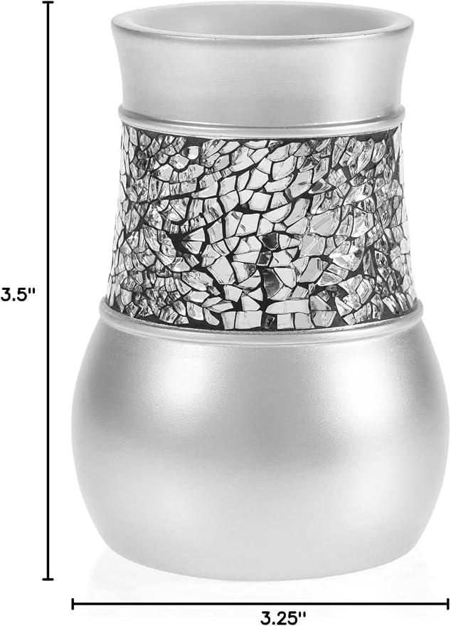 Creative Scents Crackled Glass Bathroom Tumbler Cup - Decorative Silver Crackled Glass Rinse Mug for Water, Best Tumblers for Mouthwash/Rinsing