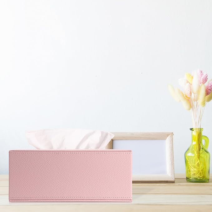 Sumnacon Tissue Box Cover Rectangle,Magnetic Bottom Tissue Box Holder,Pink | Decorative PU Tissue Box Cover Rectangular,Lychee Pattern Tissue Cover for Bathroom Toilet Bedroom Living Room Table Office