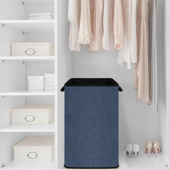 Large Laundry Basket, 80 L Collapsible Tall Hamper with Handle Blue | Dirty Clothes Hamper for Bedroom, Rectangular Sturdy Laundry Basket for College, Dorm, Towels, Toys