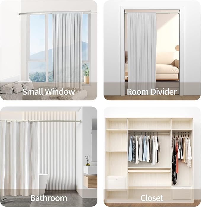 Mcrbeay Shower Curtain Rod, 1" Diameter Heavy Duty Tension Shower Rod, Non Slip Adjustable 28-46 inch No Drilling Shower Curtain Rods Spring Tension For Bathroom, Shower Stall, No Rust, Nickel