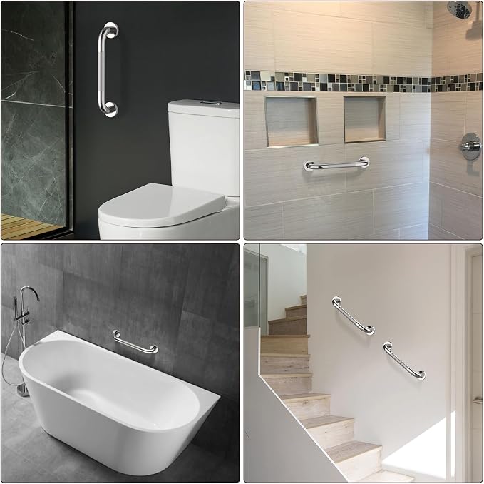 ZUEXT 12 Inch Chrome Knurled Anti Slip Stainless Steel Shower Grab Bar | Bathroom Balance Support Rail, Assist Handle for Handicap, Elderly, Seniors, Wall Mount Rustproof Bath Safety Handrail