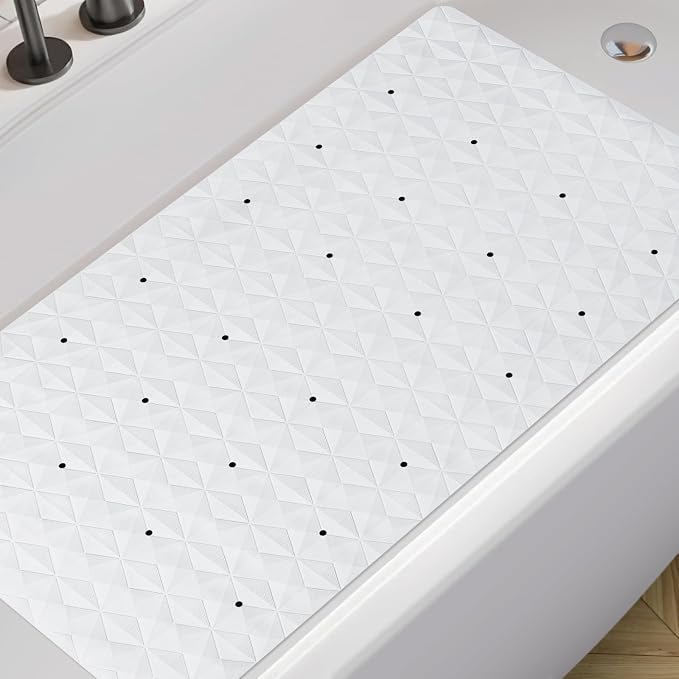 Non Slip Bathtub Mat for Bath Tub Shower - 268 Vacuum Suction Cups | 100% Natural Rubber - Unique Diamond Texture - Soft & Safe for Fatigue Relief - Machine Washable - 17 × 35 Inch