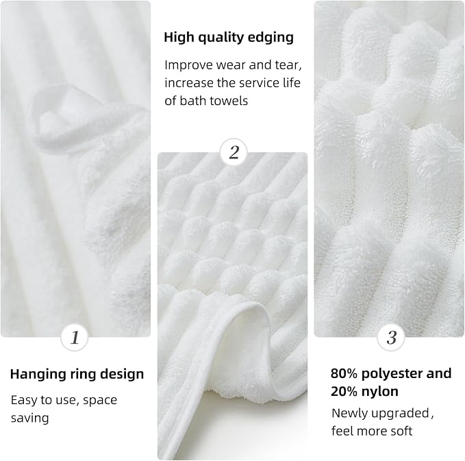 6 Piece Bath Towel Set, 30"x60" Microfiber Towels,White | Quick dry, Highly Absorbent,shower towels for bathroom gym,2 large Bath towels,2 hand towels,2 washcloths