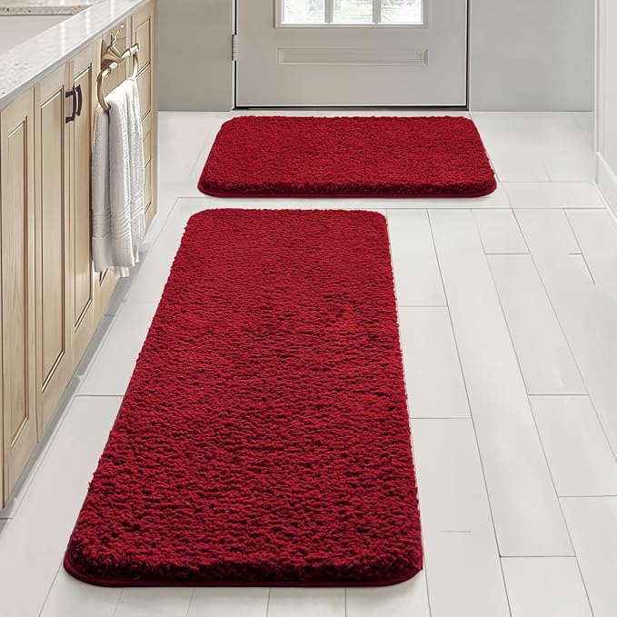 MIULEE Red Bathroom Runner Rugs Soft Microfiber Bath Mat 16x48 Inch | Absorbent, Non Slip, Quick Dry, Fluffy Bath Rugs for Bathroom Floor Tub Showers, Machine Washable