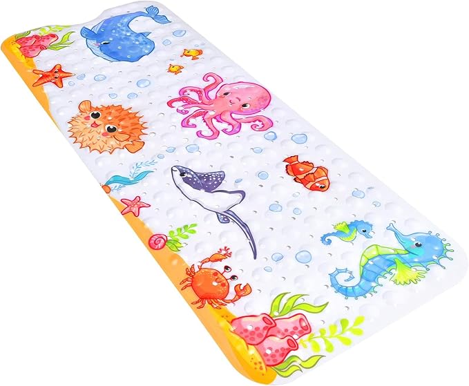Secopad Bathtub Mat Non Slip, Cute Bath Tub Mat, 40" x 16", Pink Octopus | Rectangular, Anti-Slip, Machine Washable, with Drain Holes and Suction Cups,For Bathtub and Shower Floor, for Toddler & Kids