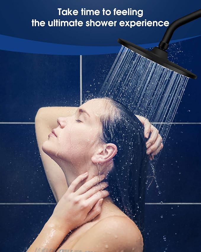 Rain Shower Head VMASSTONE 9In High Pressure Showerhead - Tool Free Installation- with Large Spray Surfaces and 200 Nozzles for Delicate and Unstimulate Shower Experience (EM-001 Matte Black/Black)