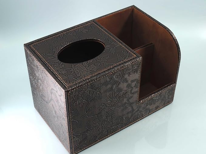 PU Leather Tissue Box Cover Square Tissue Holder Tissues Box Organizer with 2 Compartment,Remote Control Holder,Multifunctional Decorative Tissue Box Covers Cube,Home Office Desktop Storage Box,Retro