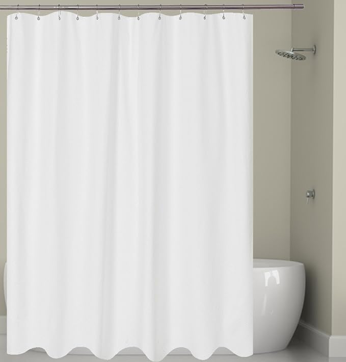 Barossa Design Soft Microfiber Fabric Shower Liner or Curtain White | Hotel Quality, Machine Washable, Water Repellent 70W x 72H Lightweight Cloth Shower Curtain for Bathroom/Tub