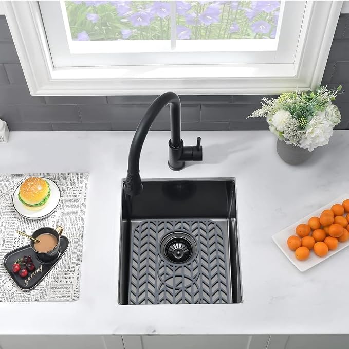 AWOKE Sink Protectors for Kitchen Sink - 13.6"x 11.6" Sink Mat - Heat-resistant Easy-clean Silicone Sink Mat - for Protection of Stainless Steel Sink with 3 Reserved Holes