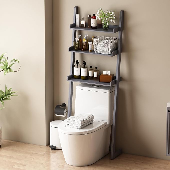 Solid Bamboo Over the Toilet Storage, 3-Tier Freestanding Toilet Shelf | Solid bamboo over toilet bathroom organizer, anti-slip base for stability, space-saving storage for bathroom and balcony