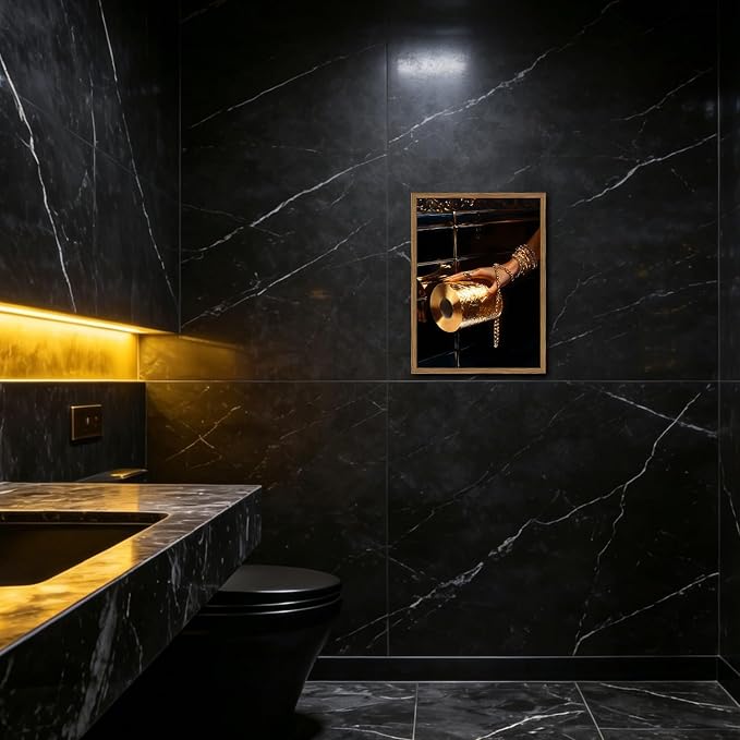 Black Woman Bathroom Wall Art Trendy Black Girl Gold Toilet Paper Wall Decor Picture Vintage Black and Gold Bathroom Poster Canvas Painting Prints 12x16 inch Wood Framed