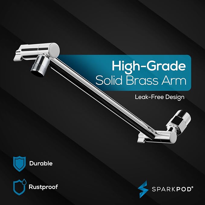 SparkPod 8" Round Rain Shower Head with 11" Shower Arm | Shower Head & Extension Arm Combo, Height Adjustable, High Pressure Performance, Easy 1-Minute Installation,Polished Chrome