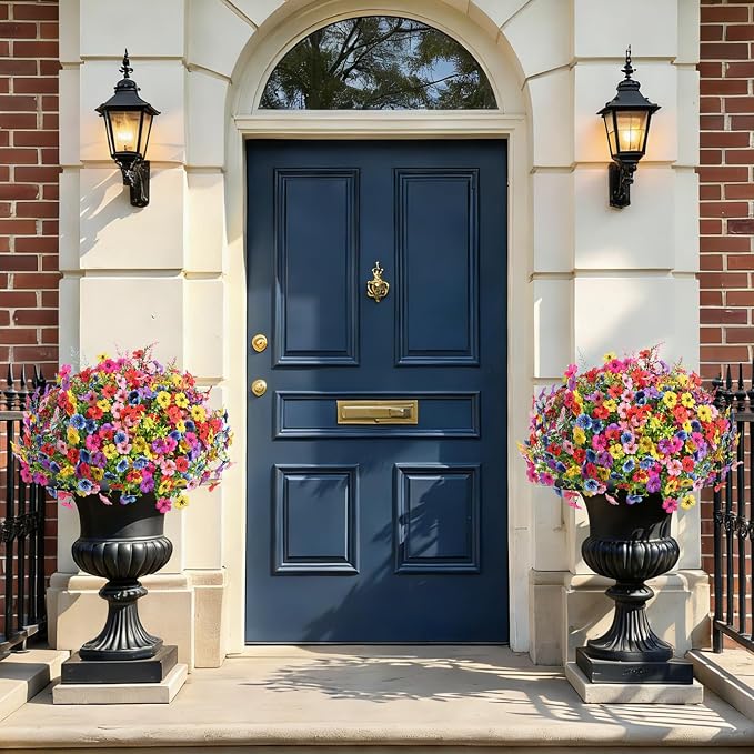 SHareconn 24 Bundles Artificial Flowers for Outdoors UV Resistant Decor | Realistic Silk Violet Lavender, UV Resistant Fake Flowers, Ideal Spring Decor for Patio Porch, Yard Planter & Home, 6 Colors