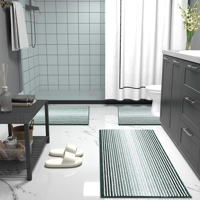 OLANLY Bathroom Runner Rugs 47x24, Soft Chenille Bath Rugs, Blackish Green | Extra Absorbent, Rubber Backing, Machine Wash Dry, Bath Mats for Bathroom Floor, Tub and Shower, Home Decor Accessories