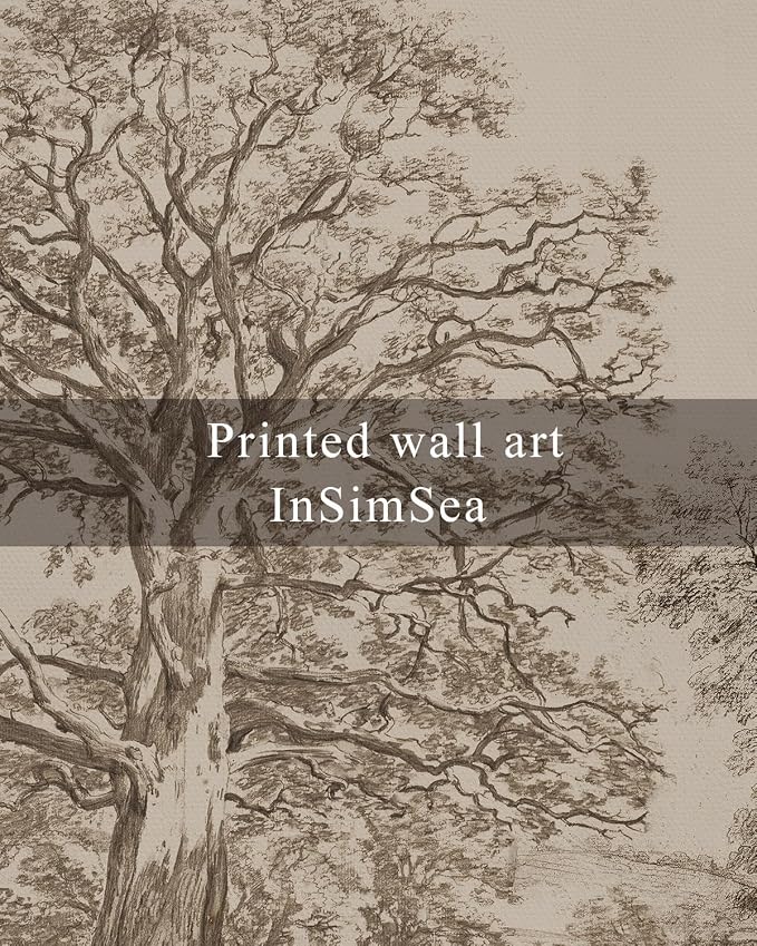 InSimSea Framed Canvas Prints Vintage Decor, Rustic Nature Sketch Tree Landscape Paintings Wall Art, Large Countryside Farmhouse Hanging Wall Decor for Living Room Bedroom, 24x36inch