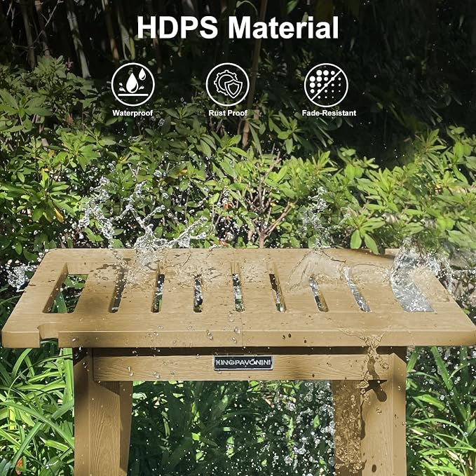 KingPavonini HDPS 18.6'' Shower Bench for Inside Shower, Bamboo M | Waterproof Shower Stool for Shaving Legs, 400 lb, Bathroom Chair Seat with Storage Shelf, for Tub/Outdoor Use, Quick Assembly