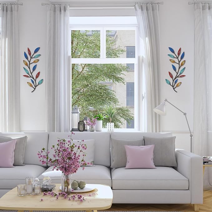 Zhengmy 2 Pcs Metal Leaf Wall Art Vine Branch Decor,Elegant Color