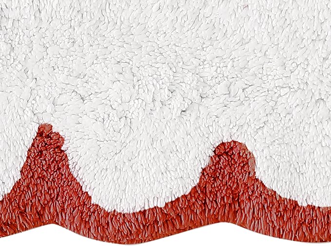 Peri Home Scalloped Bath Rug 20" x 30" White with Chili Red 1-Piece | Soft & Absorbent, Cotton Tufted, Mat, Scallop