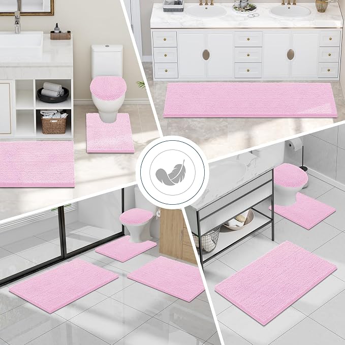Smiry Bathroom Rugs 24X16, Luxury Chenille Extra Soft Absorbent Bath Mat | Pink, Machine Washable Non-Slip Plush Bath Mats for Bathroom, Tub, Shower, and Floor, Home Décor
