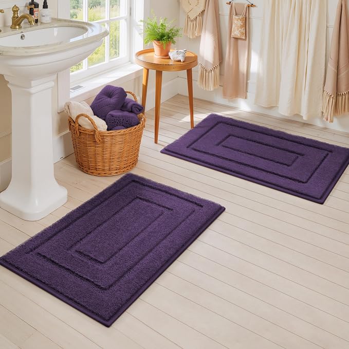 GRANNY SAYS Purple Bathroom Rugs Set 2 Piece, Non Slip Bath Mats | Soft microfiber with TPR backing, fast water absorption, machine washable 2 piece bath rug set for Tub, Shower, Toilet