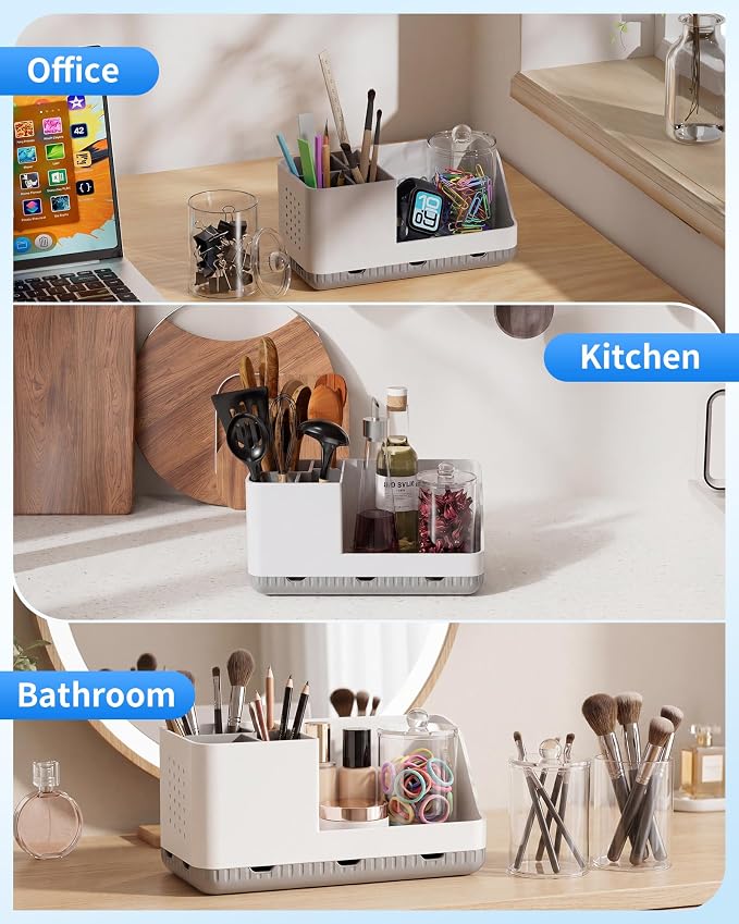 Toothbrush Holders for Bathroom with 1 Pack Qtip Holder, Detachable Bathroom Organizer and Storage Electric Toothbrush and Toothpaste Holder, Bathroom Decor Accessories for Countertop
