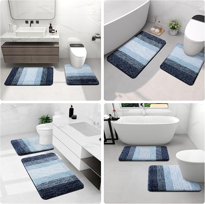 Arotive Microfiber Bathroom Rugs, Shaggy Soft Absorbent Bath Rug, 30x20 | DarkBlue, Rubber Backing Thick Plush Machine Washable Dry Bath Mats for Bathroom, Tub and Shower, Rectangular